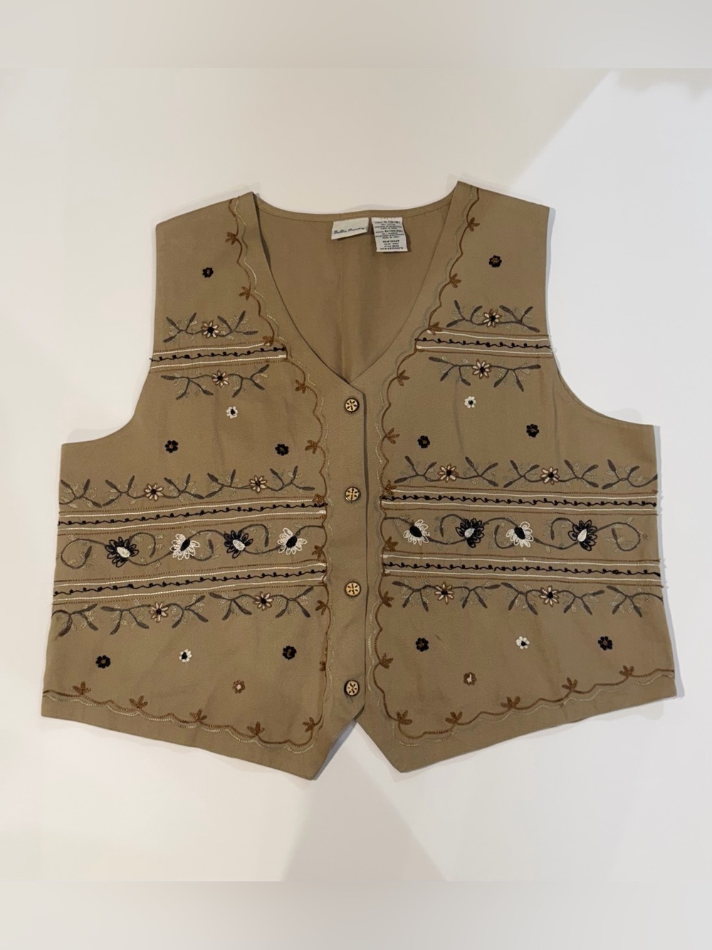 Bobbie Brooks Khaki Embroidered Vest